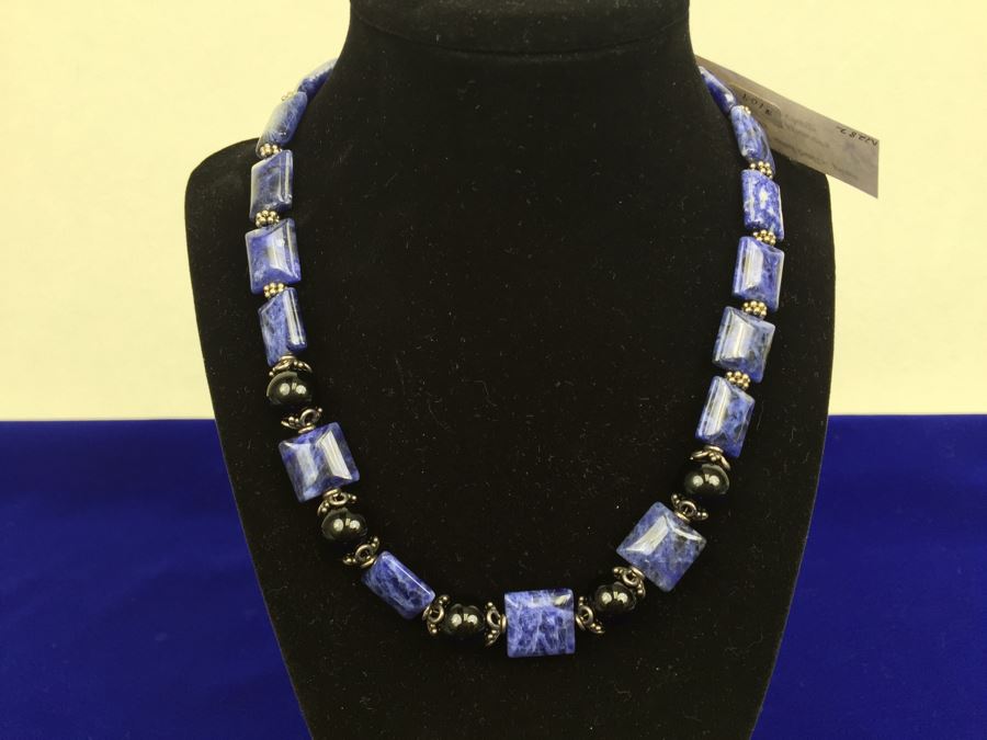 Sodalite Tablets And Balls Accented With Sterling Silver Necklace [Photo 1]