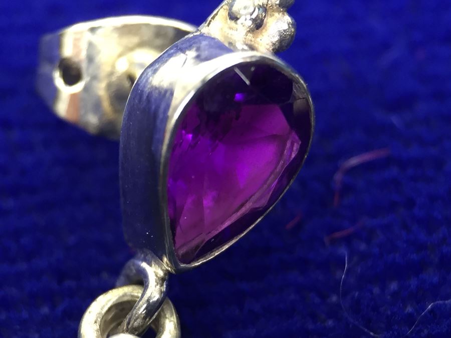 Sajen Sterling Silver Pierced Earrings With Abalone, Amethyst And Garnet [Photo 11]