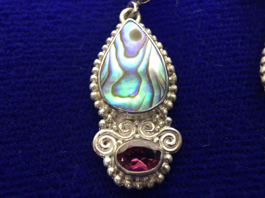 Sajen Sterling Silver Pierced Earrings With Abalone, Amethyst And Garnet [Photo 8]