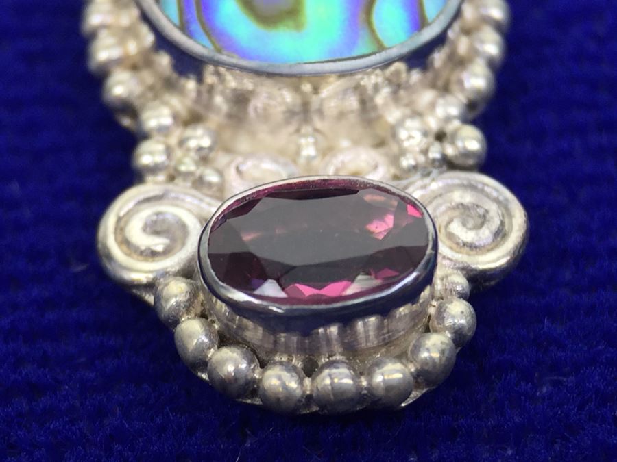 Sajen Sterling Silver Pierced Earrings With Abalone, Amethyst And Garnet [Photo 13]