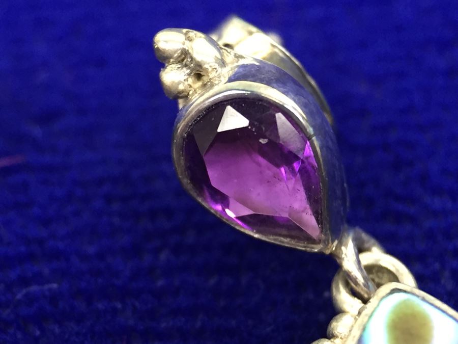 Sajen Sterling Silver Pierced Earrings With Abalone, Amethyst And Garnet [Photo 14]