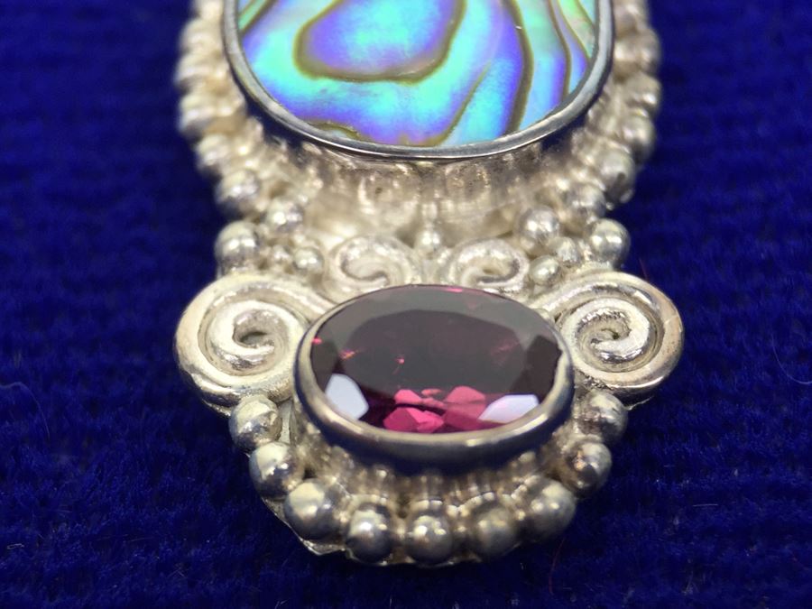 Sajen Sterling Silver Pierced Earrings With Abalone, Amethyst And Garnet [Photo 2]