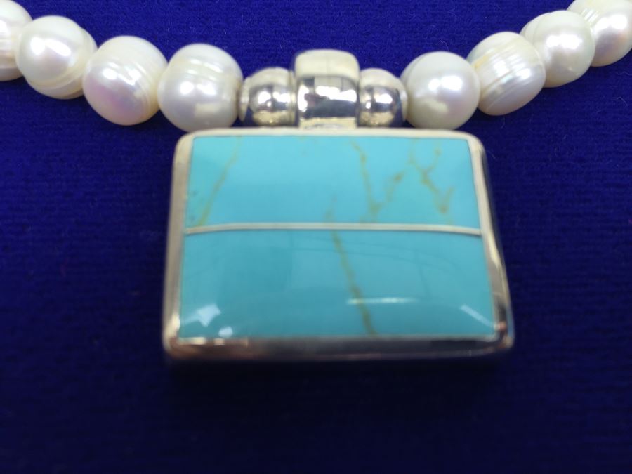 Sterling Silver And Turquoise Pendant With Freshwater Pearls, Turquoise And Sterling Silver Necklace [Photo 3]