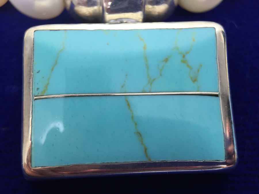 Sterling Silver And Turquoise Pendant With Freshwater Pearls, Turquoise And Sterling Silver Necklace [Photo 8]