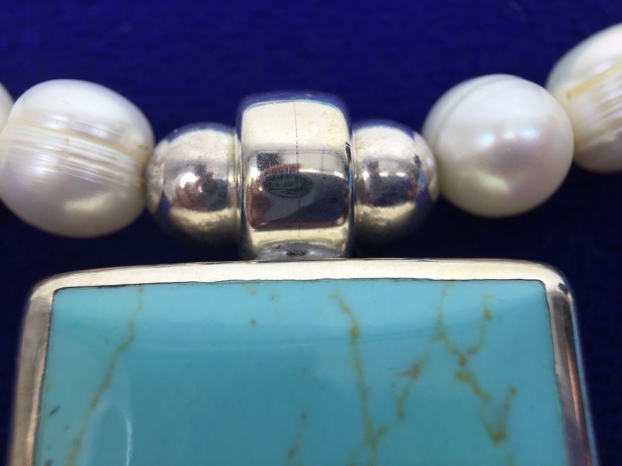 Sterling Silver And Turquoise Pendant With Freshwater Pearls, Turquoise And Sterling Silver Necklace [Photo 9]