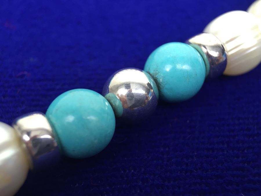 Sterling Silver And Turquoise Pendant With Freshwater Pearls, Turquoise And Sterling Silver Necklace [Photo 10]