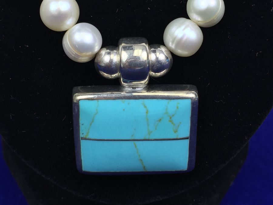 Sterling Silver And Turquoise Pendant With Freshwater Pearls, Turquoise And Sterling Silver Necklace [Photo 5]