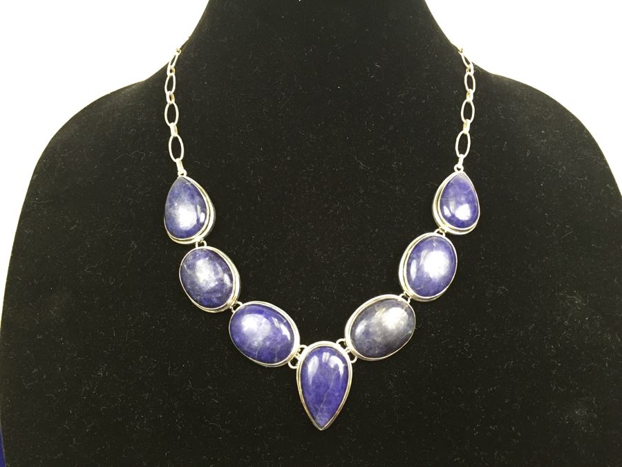 Genuine Blue Moonstone And Sterling Silver Necklace And Matching Earrings [Photo 5]