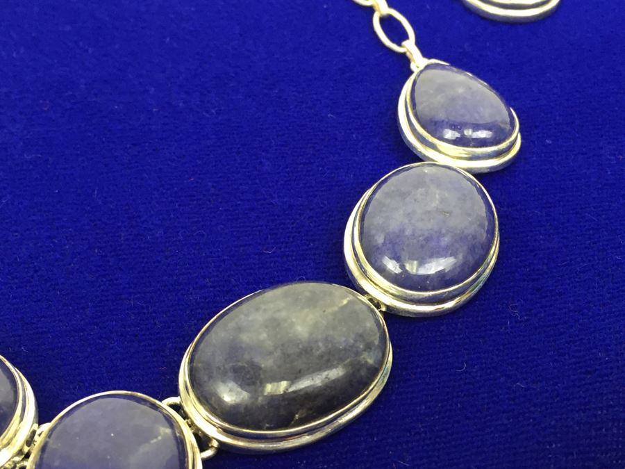 Genuine Blue Moonstone And Sterling Silver Necklace And Matching Earrings [Photo 7]