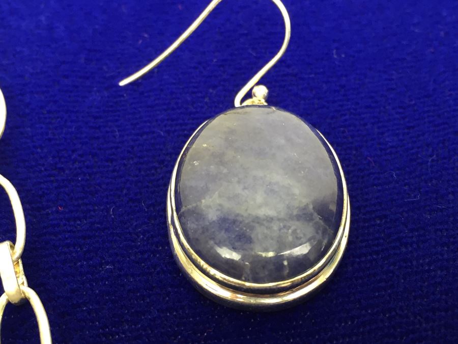 Genuine Blue Moonstone And Sterling Silver Necklace And Matching Earrings [Photo 9]