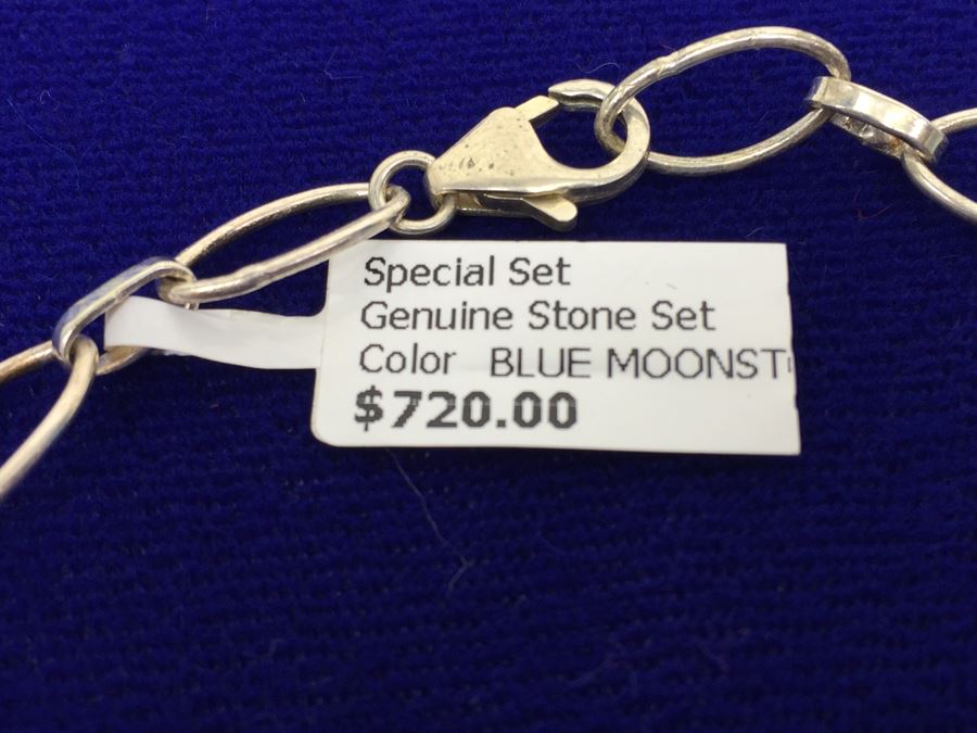 Genuine Blue Moonstone And Sterling Silver Necklace And Matching Earrings [Photo 3]