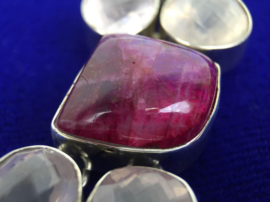 Statement Piece - Sterling Silver Moonstone And Rose Quartz Necklace With Matching Earrings [Photo 25]