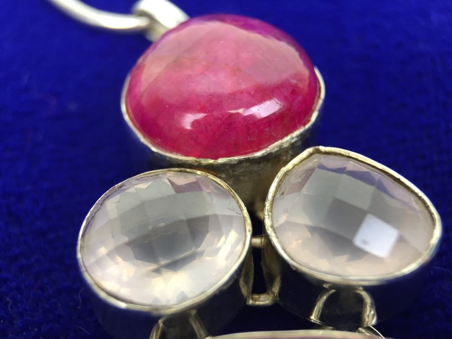 Statement Piece - Sterling Silver Moonstone And Rose Quartz Necklace With Matching Earrings [Photo 28]