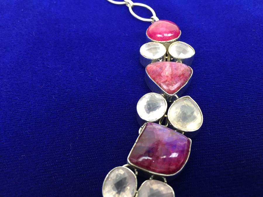 Statement Piece - Sterling Silver Moonstone And Rose Quartz Necklace With Matching Earrings [Photo 14]