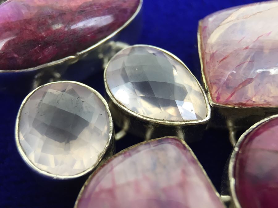 Statement Piece - Sterling Silver Moonstone And Rose Quartz Necklace With Matching Earrings [Photo 16]