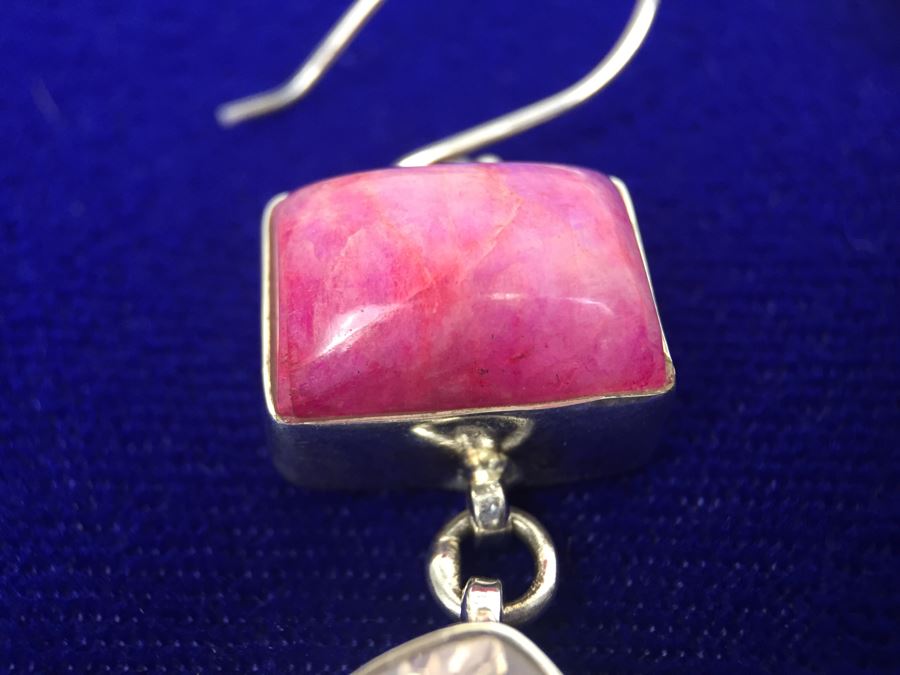 Statement Piece - Sterling Silver Moonstone And Rose Quartz Necklace With Matching Earrings [Photo 35]