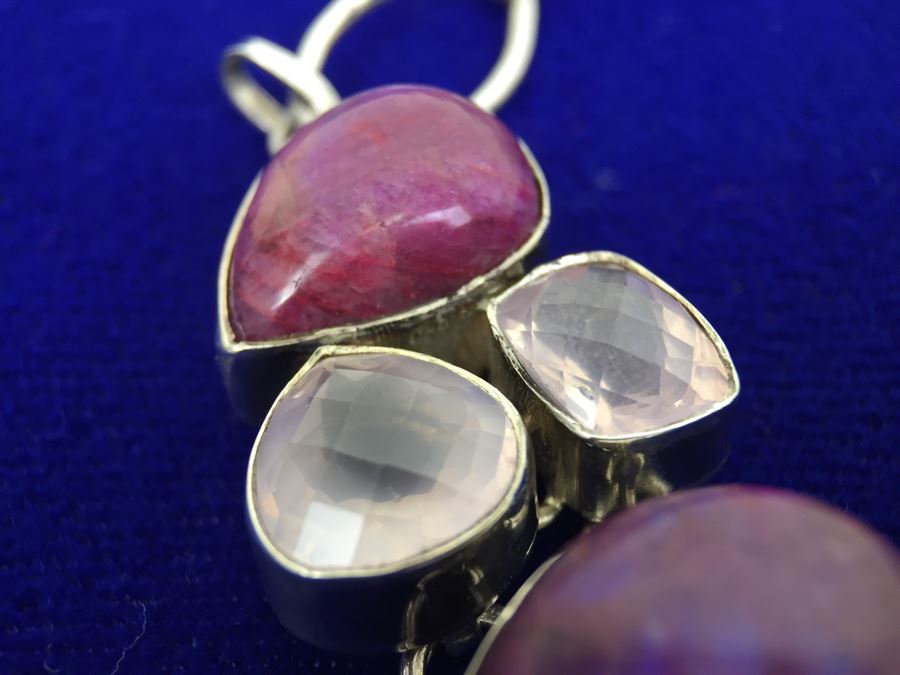 Statement Piece - Sterling Silver Moonstone And Rose Quartz Necklace With Matching Earrings [Photo 22]