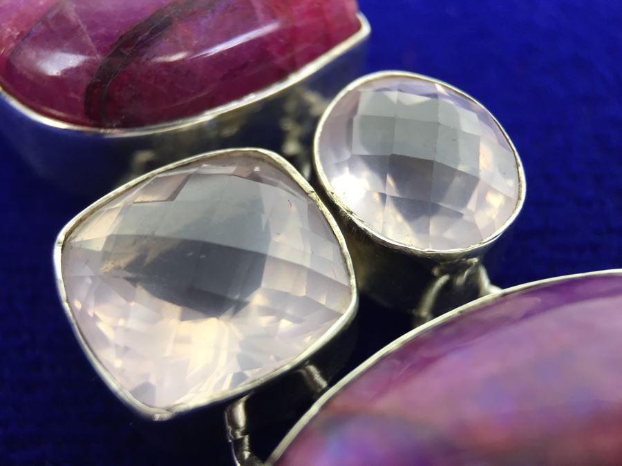 Statement Piece - Sterling Silver Moonstone And Rose Quartz Necklace With Matching Earrings [Photo 18]