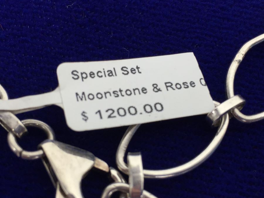 Statement Piece - Sterling Silver Moonstone And Rose Quartz Necklace With Matching Earrings [Photo 3]