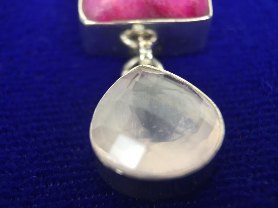 Statement Piece - Sterling Silver Moonstone And Rose Quartz Necklace With Matching Earrings [Photo 38]