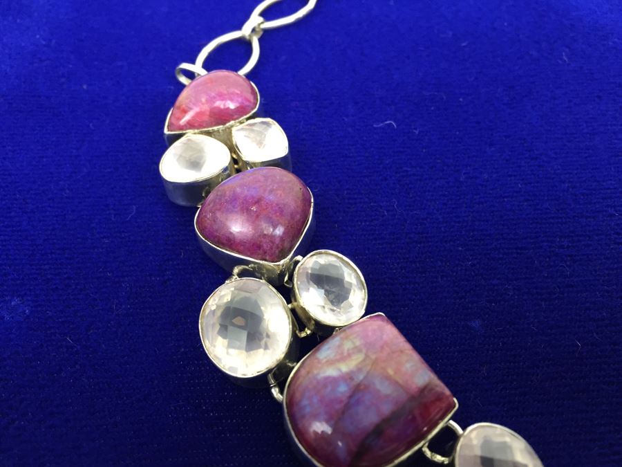Statement Piece - Sterling Silver Moonstone And Rose Quartz Necklace With Matching Earrings [Photo 9]