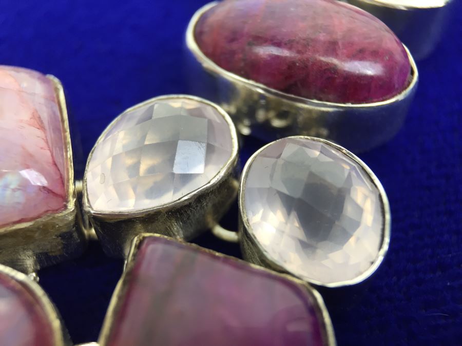 Statement Piece - Sterling Silver Moonstone And Rose Quartz Necklace With Matching Earrings [Photo 23]
