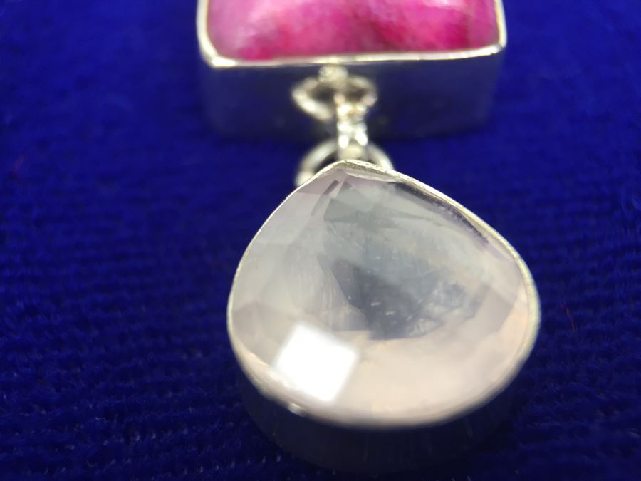 Statement Piece - Sterling Silver Moonstone And Rose Quartz Necklace With Matching Earrings [Photo 39]