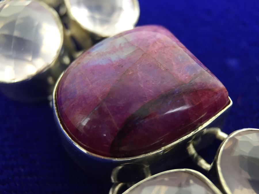 Statement Piece - Sterling Silver Moonstone And Rose Quartz Necklace With Matching Earrings [Photo 19]