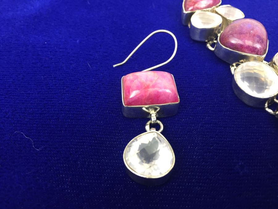 Statement Piece - Sterling Silver Moonstone And Rose Quartz Necklace With Matching Earrings [Photo 33]