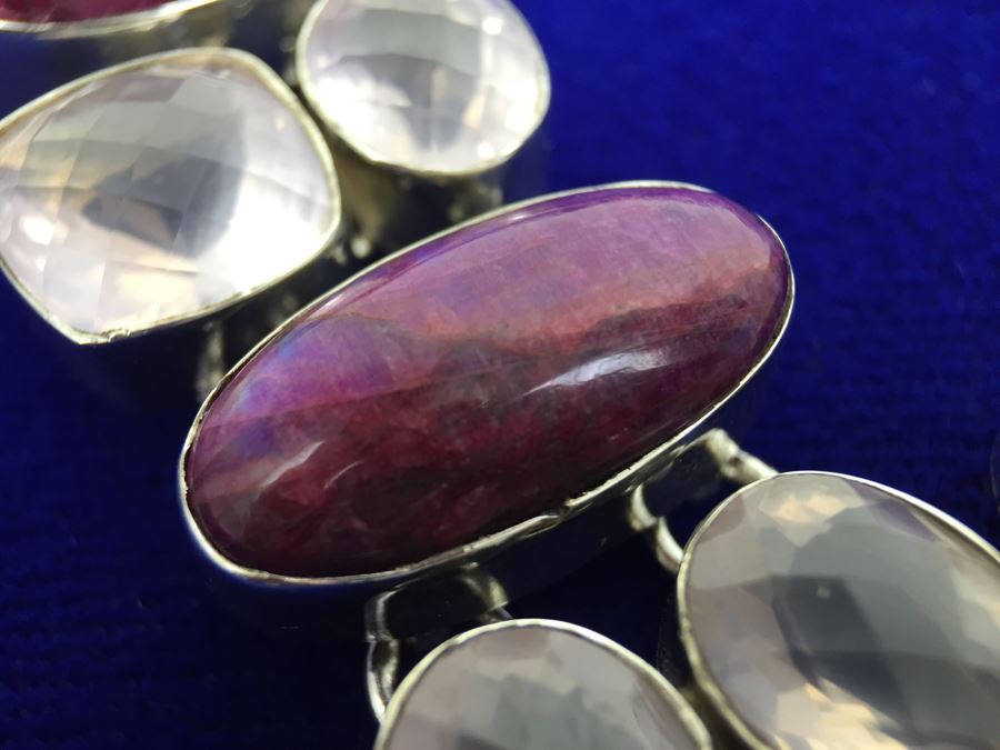 Statement Piece - Sterling Silver Moonstone And Rose Quartz Necklace With Matching Earrings [Photo 17]