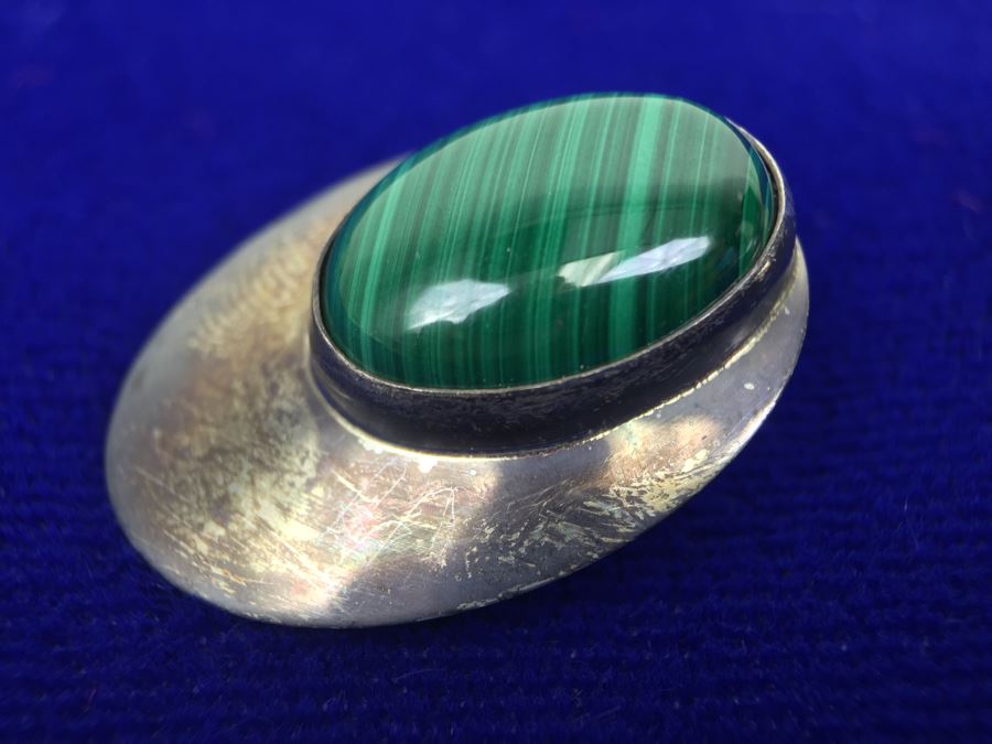 Vintage Sterling Silver Malachite Pierced Earrings 11g [Photo 8]