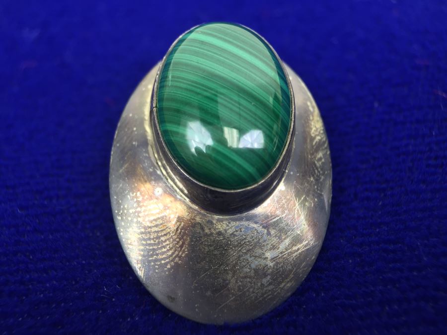 Vintage Sterling Silver Malachite Pierced Earrings 11g [Photo 6]