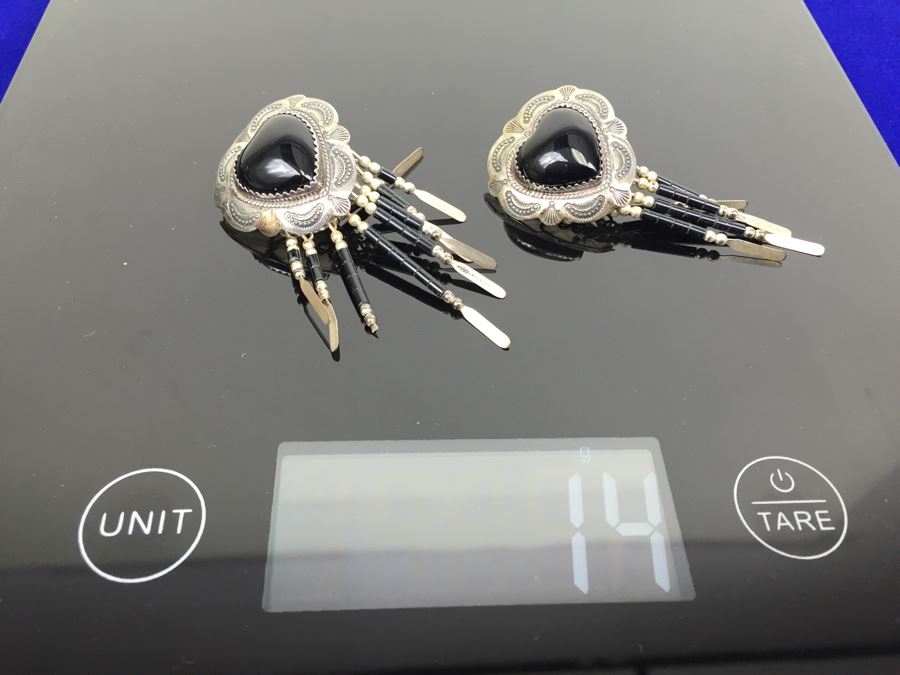 Sterling Silver And Black Onyx Native American Pierced Earrings [Photo 11]