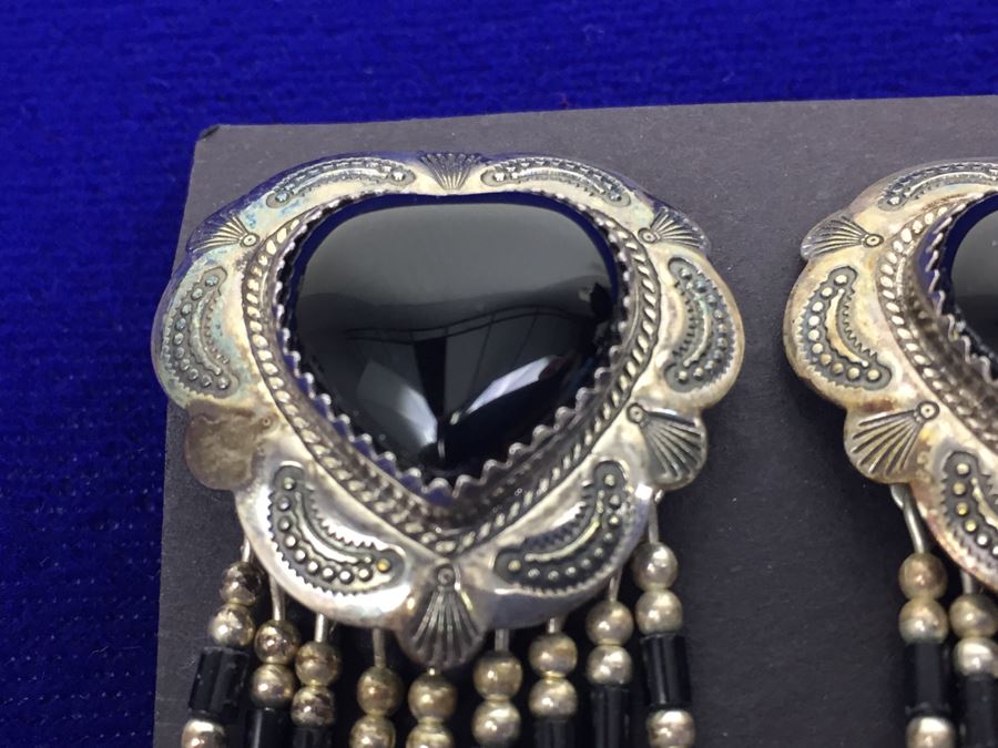 Sterling Silver And Black Onyx Native American Pierced Earrings [Photo 4]