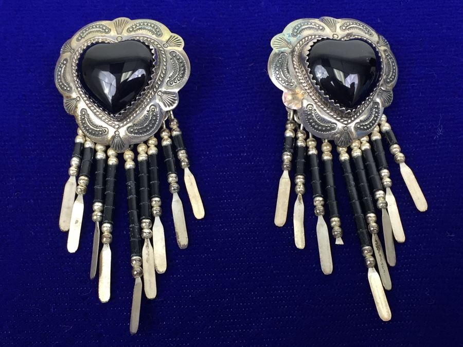 Sterling Silver And Black Onyx Native American Pierced Earrings [Photo 8]