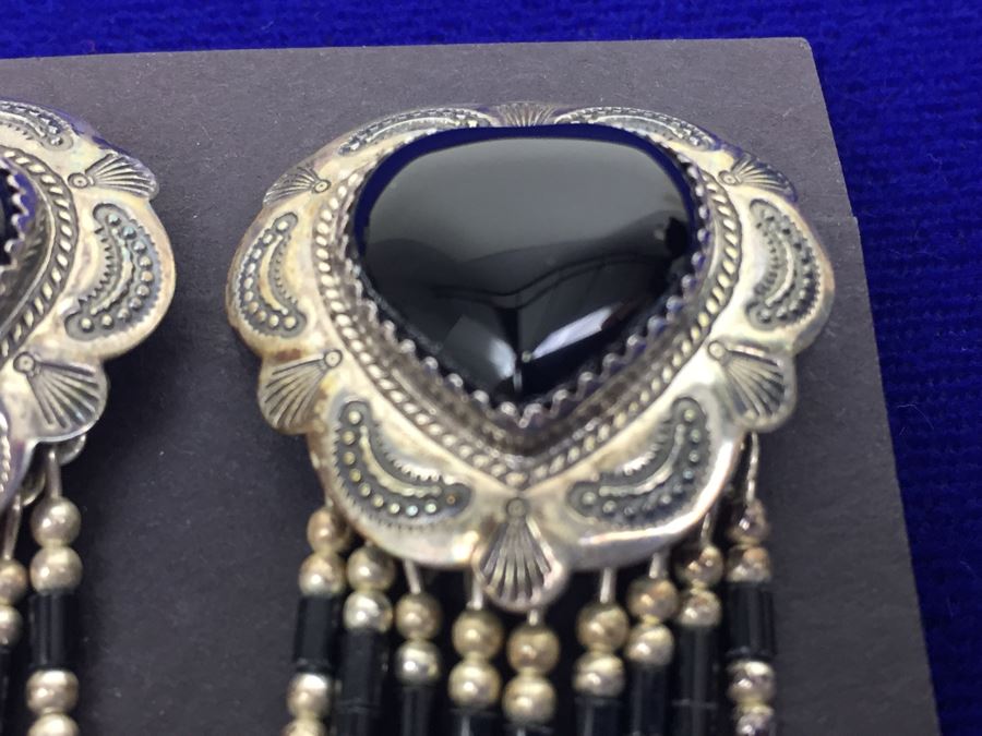 Sterling Silver And Black Onyx Native American Pierced Earrings [Photo 5]