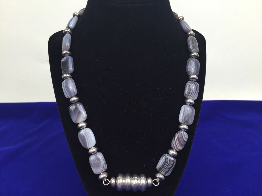 Botswana Agate Beads With Sterling Silver Accents