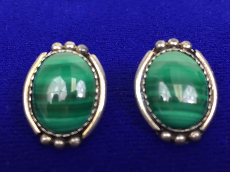 Sterling Silver And Malachite Pierced Earrings [Photo 2]