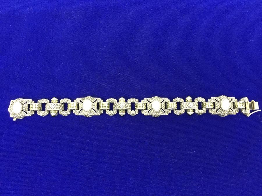 Vintage Sterling Silver Marcasite, Moonstone, Black Onyx Bracelet Signed Sterling JJ Judith Jack [Photo 14]
