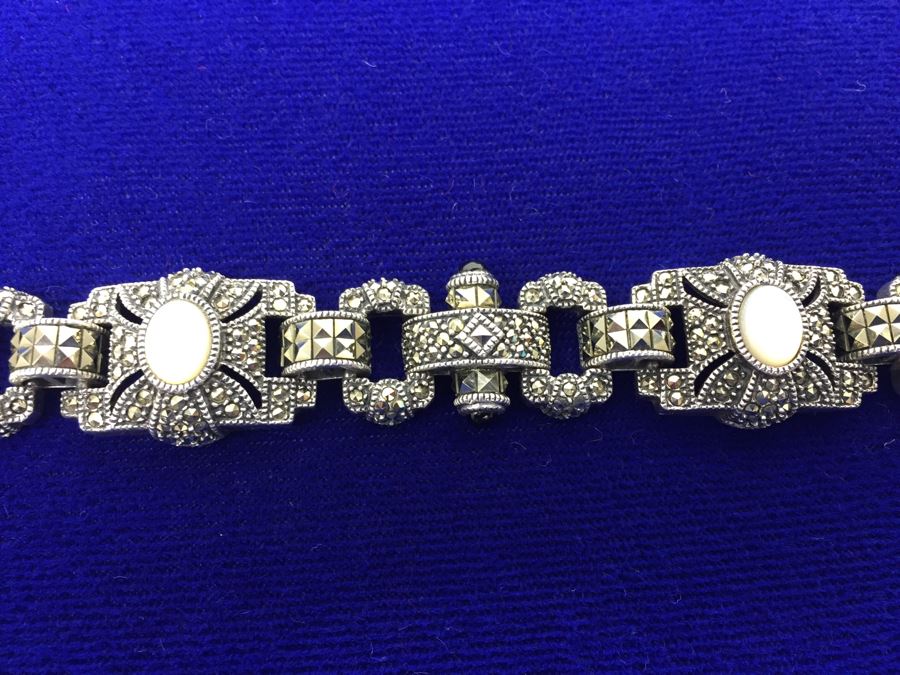 Vintage Sterling Silver Marcasite, Moonstone, Black Onyx Bracelet Signed Sterling JJ Judith Jack [Photo 17]