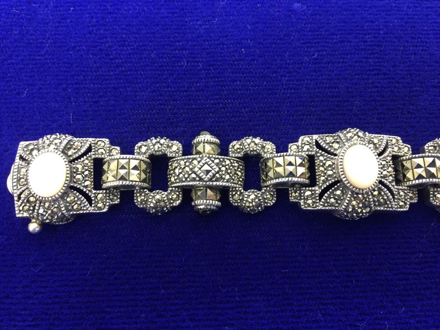 Vintage Sterling Silver Marcasite, Moonstone, Black Onyx Bracelet Signed Sterling JJ Judith Jack [Photo 15]