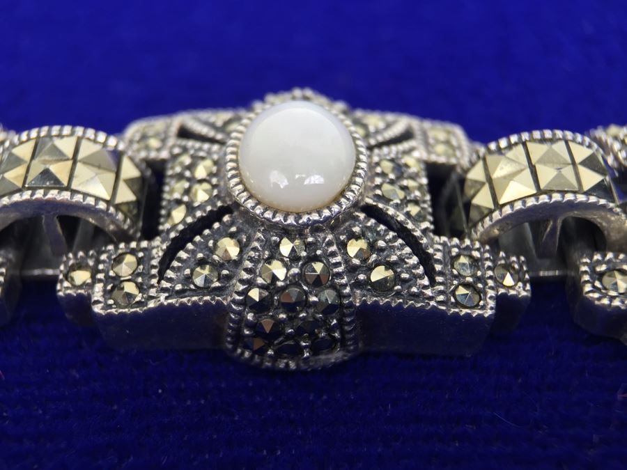 Vintage Sterling Silver Marcasite, Moonstone, Black Onyx Bracelet Signed Sterling JJ Judith Jack [Photo 19]
