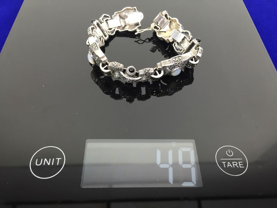 Vintage Sterling Silver Marcasite, Moonstone, Black Onyx Bracelet Signed Sterling JJ Judith Jack [Photo 21]