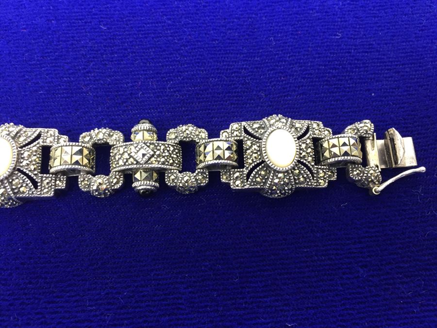 Vintage Sterling Silver Marcasite, Moonstone, Black Onyx Bracelet Signed Sterling JJ Judith Jack [Photo 18]