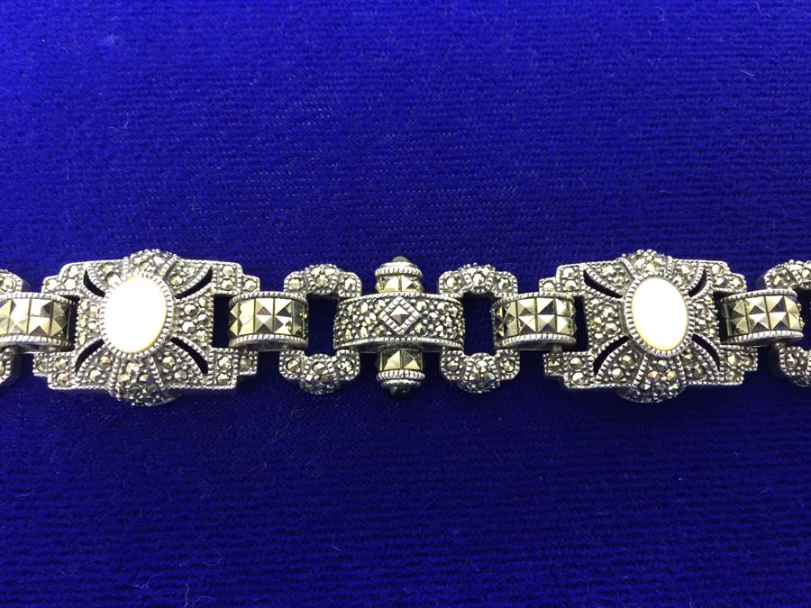 Vintage Sterling Silver Marcasite, Moonstone, Black Onyx Bracelet Signed Sterling JJ Judith Jack [Photo 16]