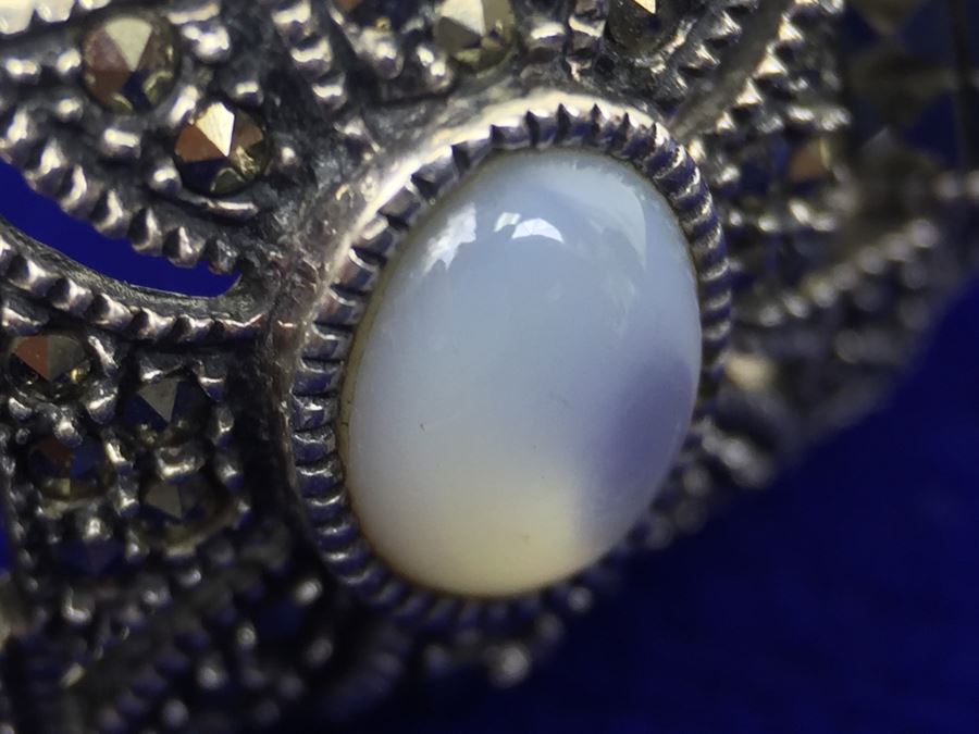 Vintage Sterling Silver Marcasite, Moonstone, Black Onyx Bracelet Signed Sterling JJ Judith Jack [Photo 11]