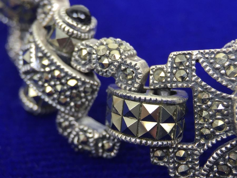 Vintage Sterling Silver Marcasite, Moonstone, Black Onyx Bracelet Signed Sterling JJ Judith Jack [Photo 6]