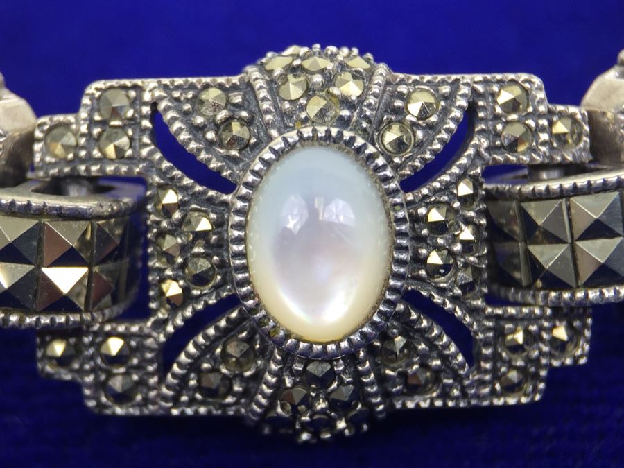Vintage Sterling Silver Marcasite, Moonstone, Black Onyx Bracelet Signed Sterling JJ Judith Jack [Photo 5]