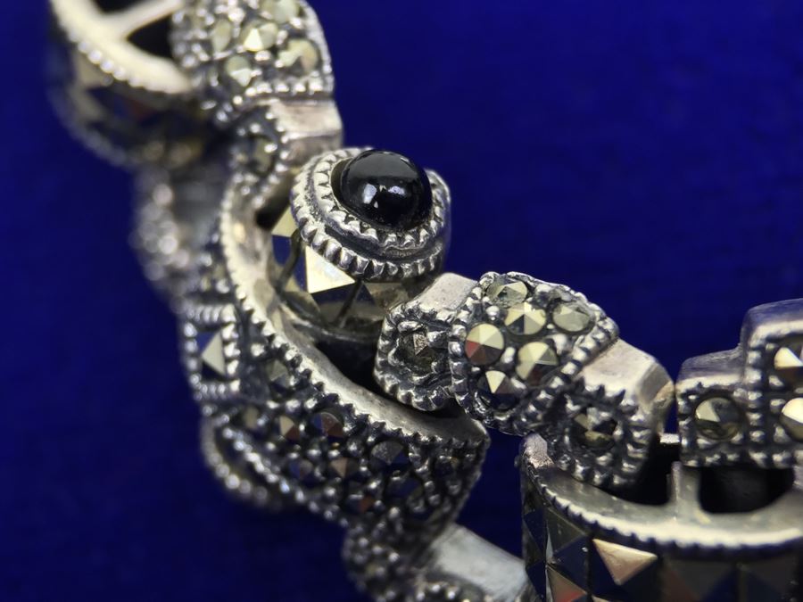 Vintage Sterling Silver Marcasite, Moonstone, Black Onyx Bracelet Signed Sterling JJ Judith Jack [Photo 7]