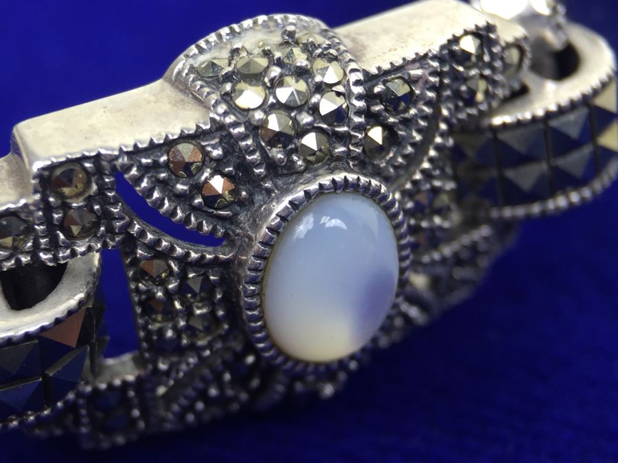Vintage Sterling Silver Marcasite, Moonstone, Black Onyx Bracelet Signed Sterling JJ Judith Jack [Photo 10]